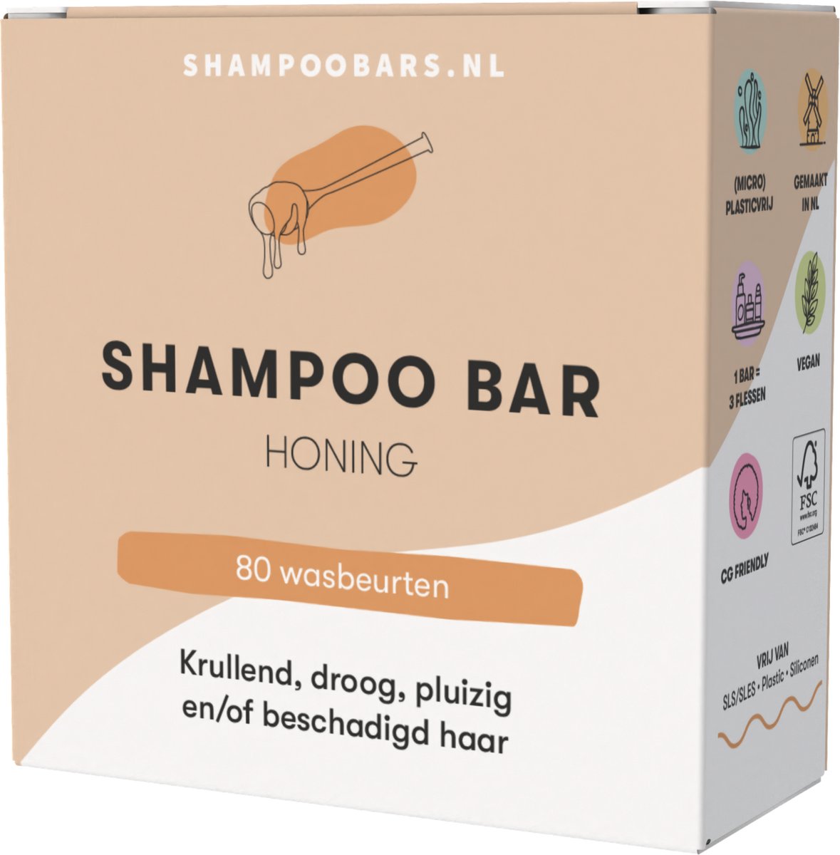 Shampoo Bar Honing | Handgemaakt in Nederland | CG-proof | SLS- & SLES-vrij | Dierproefvrij | Ideaal voor krullend haar | Zeer geschikt voor een droge hoofdhuid | 100% biologisch afbreekbare verpakking