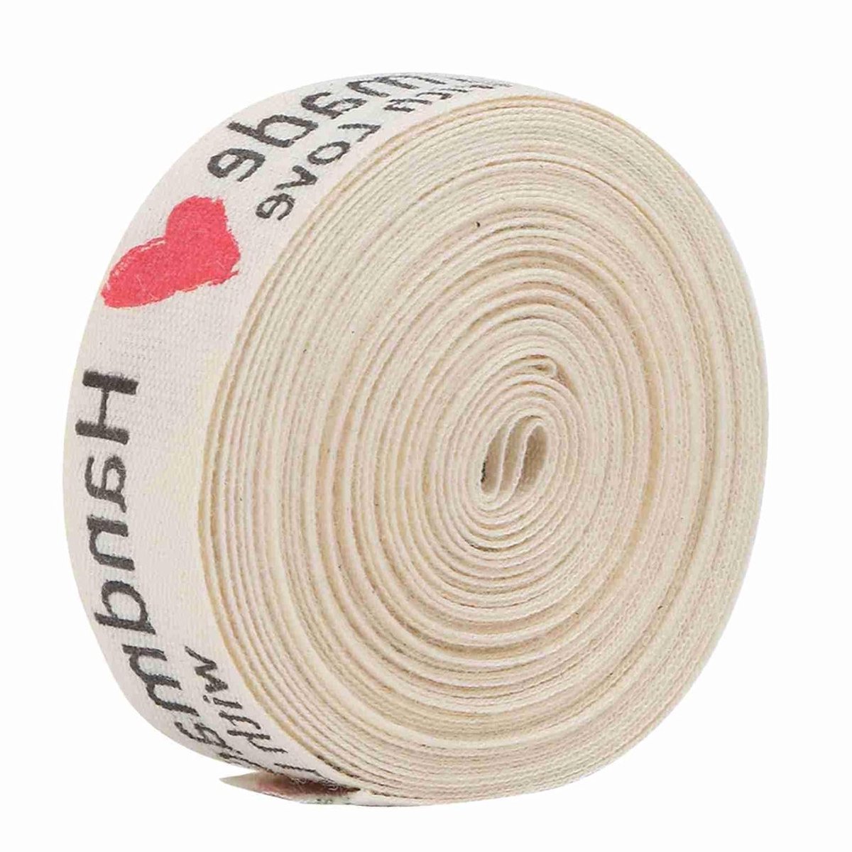 Natuurlijke Katoenen Labellinten voor Handgemaakte Cadeaus - 1.5 cm Grosgrain met Woven Hartjes Design voor Creatieve Verpakkingen en DIY Projecten