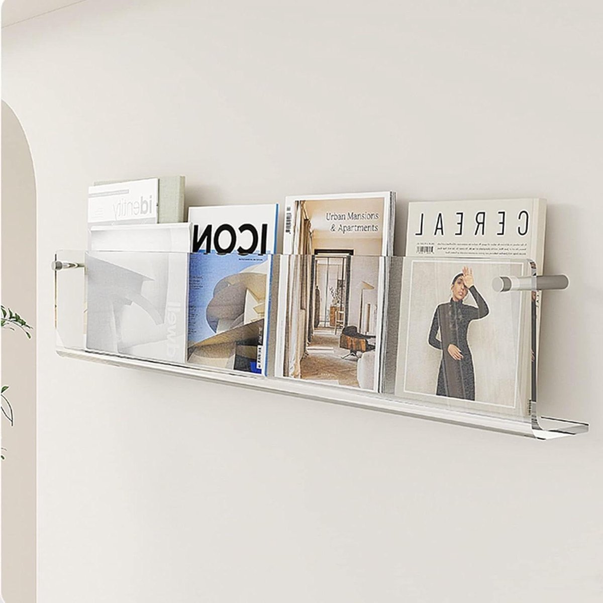 Tijdschriftenrek Acryl - Wandrek Drijvend - Opslag Documenten - Heldere Acryl Constructie