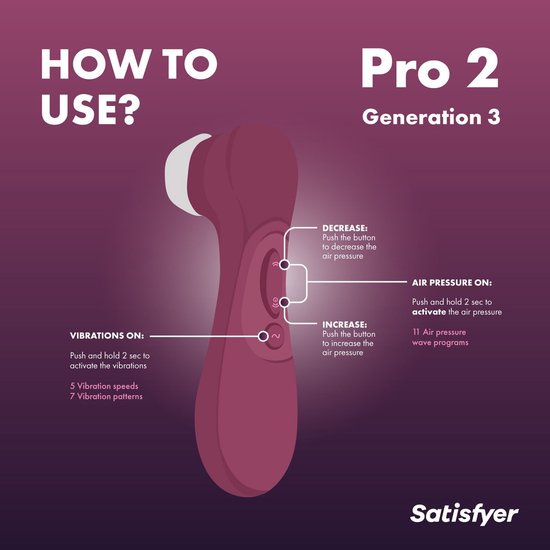 Satisfyer, vibrator, drukgolfvibrator, 'Pro 2 Generation 3', 16,5 cm, vloeibare luchttechnologie, incl. extra opzetstuk, 2 apart regelbare motoren