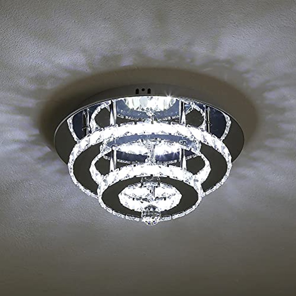 Haobosic LED Plafondlamp - Dubbele Kristal Ring - 36W - Koud Wit 6500K - Transparant Kristal - Zilver - Modern Luxe - Voor Woonkamer Slaapkamer