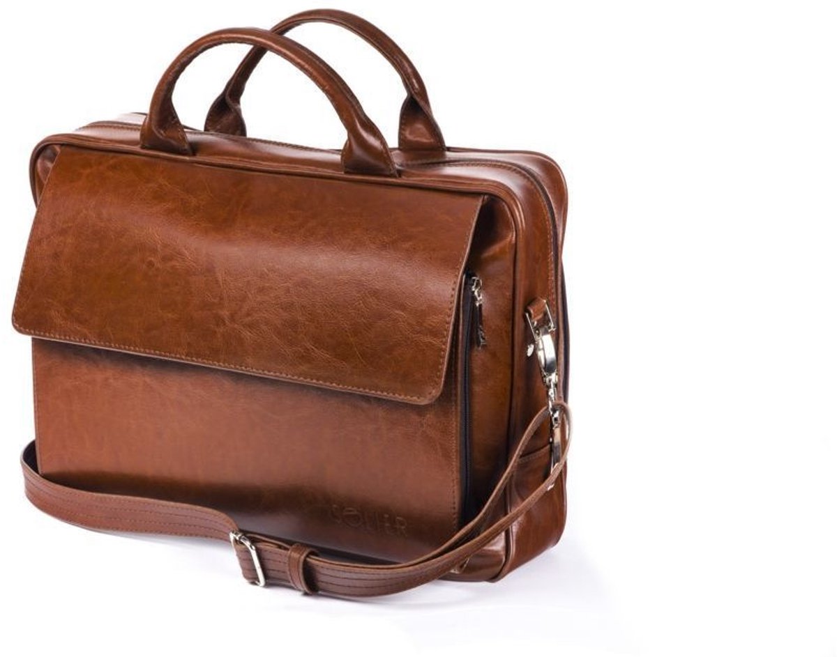 Solier Rothen SL30 - Leren Heren Laptoptas 15,4 inch - Schoudertas en Aktetas van Echt Leer - Vintage bruin