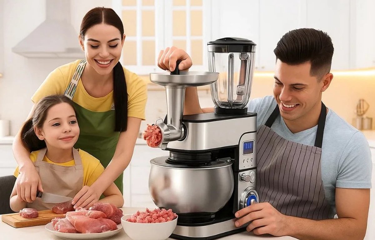 Swiss Haus® KM2206BG Keukenmachine 1300W – 6L RVS Mengkom – Keukenrobot met Timer & LED Display – Foodprocessor met Blender 1.5L & Vleesmolen – 6 Snelheden + Pulse – RVS — afbeelding 4