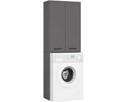 Badkamerkast voor Wasmachine FIN / Hoge Wasmachinekast met 2 Deuren / AKORD Furniture Factory / Grafietgrijs / 64 x 180 x 30 cm
