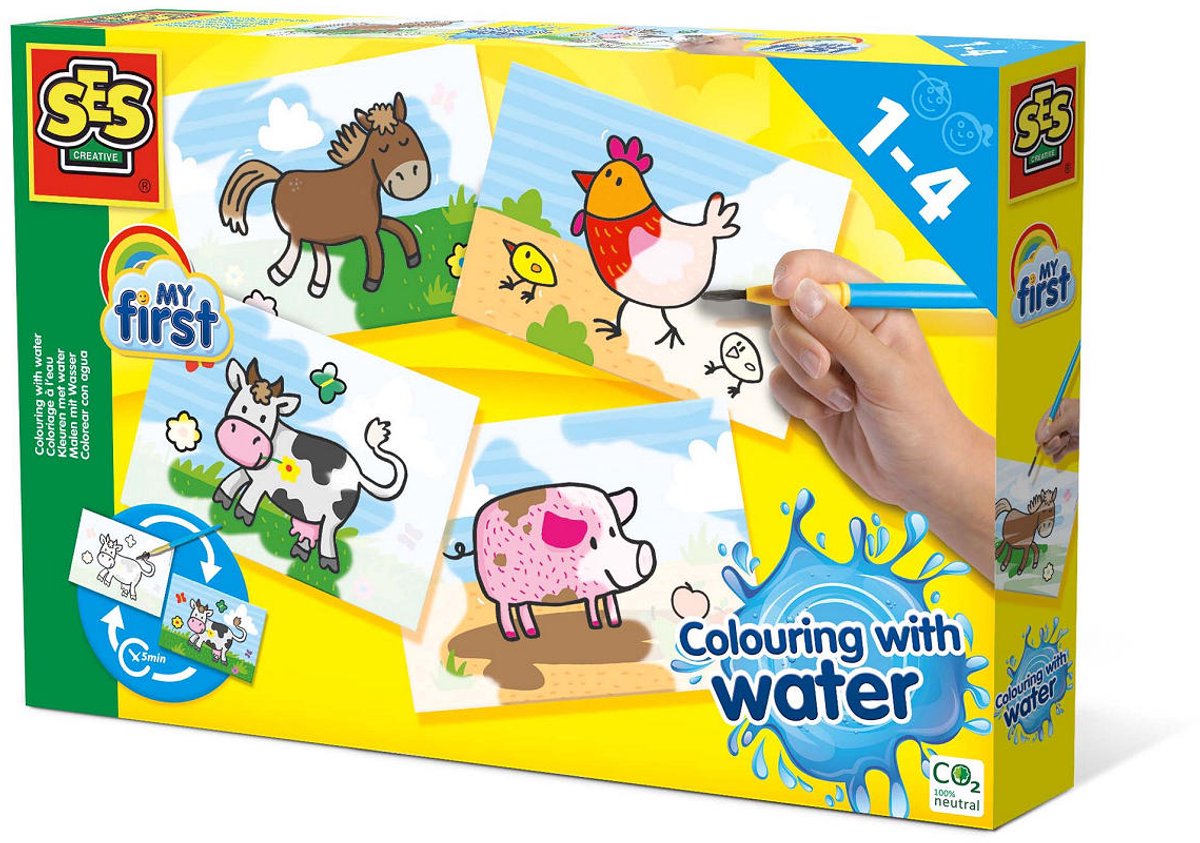 SES Creative- My First - Kleuren met Water - Boerderij dieren – verven - Zonder Geknoei - inclusief 4 kleurplaten en kwast - steeds opnieuw te gebruiken – 1 tot 4 jaar — afbeelding 8