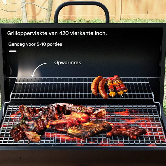 BBQ Smoker - Houtskoolgrill - Grillwagen - Houtskoolbarbecue - Met deksel - Thermometer - Verrijdbaar - Verstelbare kolenbak - Terras - 95x71,5x102cm - 1 stuk van Merkloos — afbeelding 4