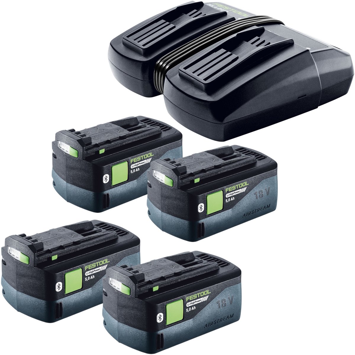 Festool Energie Set 4x BP 18 Li 5,0 HP-ASI HighPower accupack 18 V 5,0 Ah ( 4x 578519 ) + TCL 6 DUO dubbele lader ( 577017 )