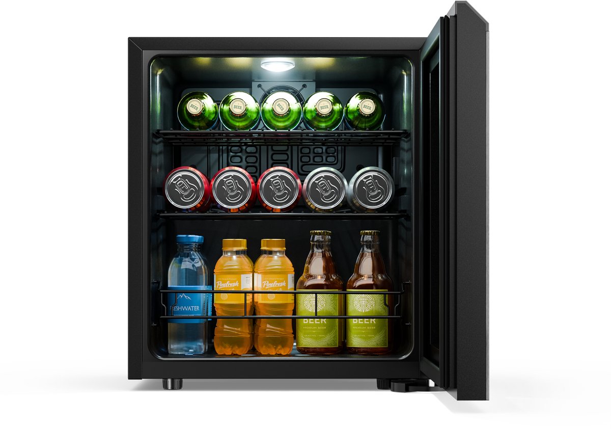 Klarstein Bevora drankenkoelkast 46 L – Drankenkoeling met glazen deur, touch control, ledverlichting, regelbare temperatuur 1-12 °C, uitneembare schap