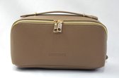 SKINTONE SKIN® - Toilettas – Cosmetica Tas Dames – Grote Capaciteit- Leder Luxe Make-up Organizer & Beautycase – Reis Toilettas / Make-up Etui – Vakantie Tas – Openklapbare Toilettas – Multifunctioneel – Waterproof - Mocca Bruin