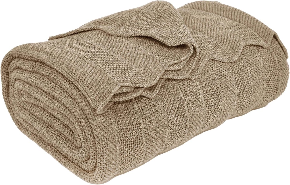 Famanu Woondeken Milo, 150 x 200 cm, zand (beige), 100% katoen, visgraatmotief naturel