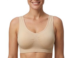 RENALUX - BH Zonder Beugel Voorgevormd - Sport BH Dames - Sportbh - Beugelloze BH - Comfort met Vulling Uitneembaar - Push Up Bh's - Magic Bra - Dames Kleding - Ondergoed - Beige - XL