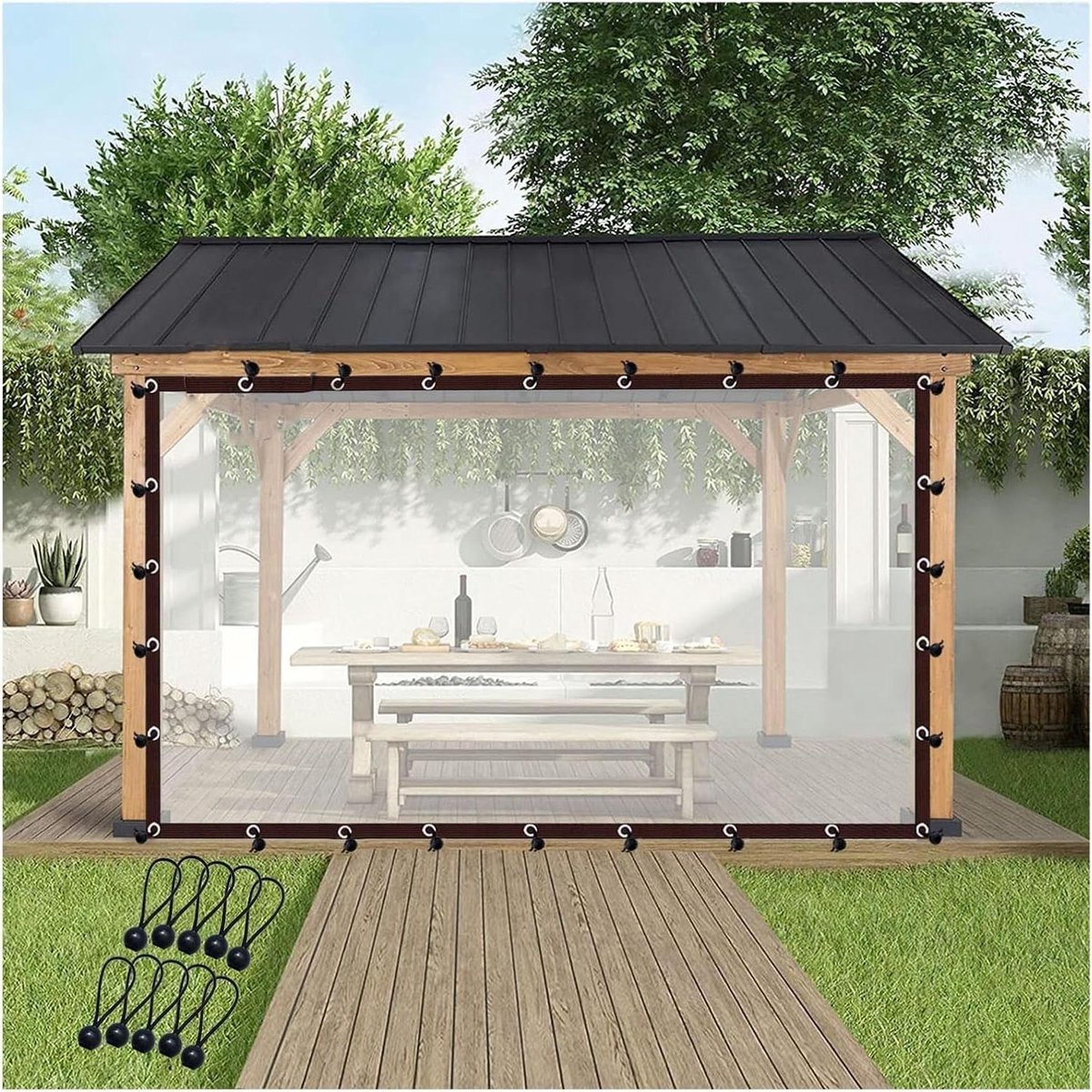Waterdicht Pergola Zijpaneel - Outdoor Zeil Terras - Buitenruimte Beschermen - Zwaar PVC Materiaal - 400 x 650 cm - Transparant