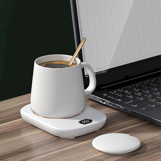 Draadloze koffiekopjeswarmer, USB-desktopverwarming, temperatuurregeling in 3 standen, draagbare koffie-, thee- en melkwarmer, constante temperatuurregeling op 55 °C, inclusief oplaadkabel (wit). — afbeelding 2