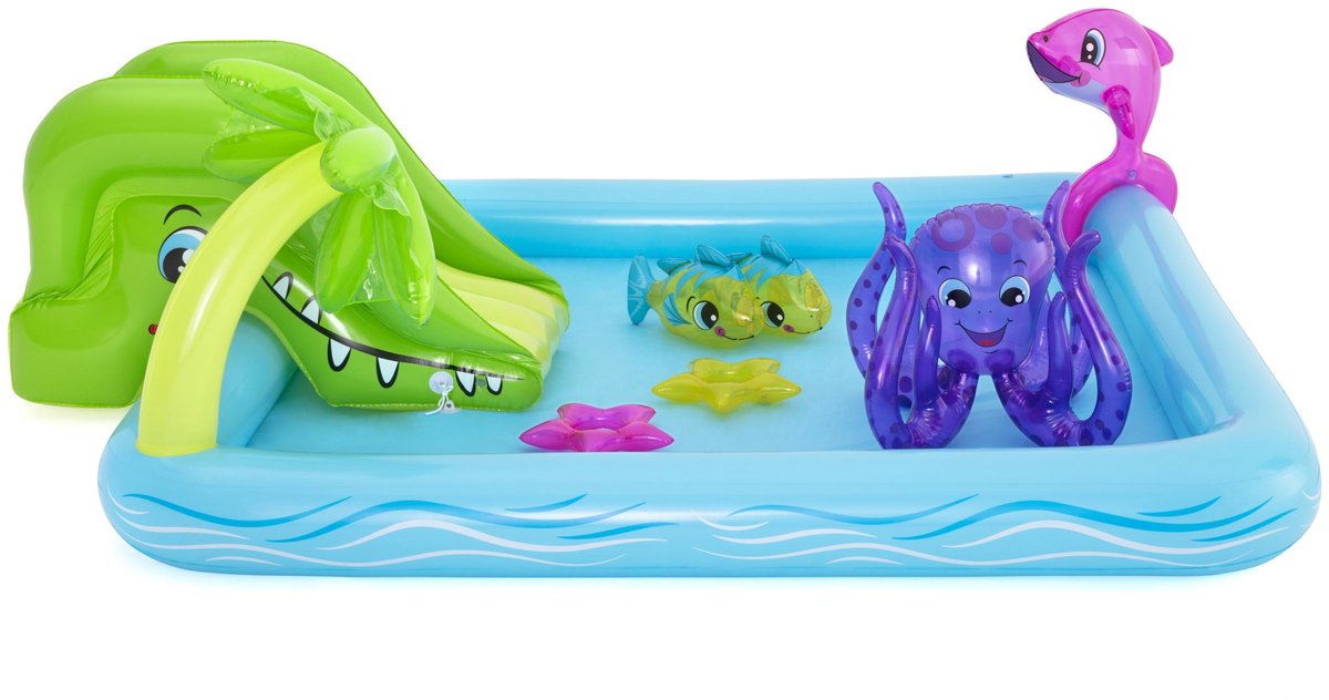 Bestway Kinderzwembad met Glijbaan - Incl. Opblaas Waterspeelgoed - 239 x 206 x 86 CM - 308 L - Waterdieren — afbeelding 15