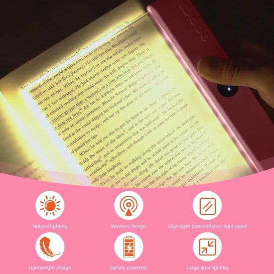 Sander Shop Draagbaar bladwijzerlicht, Flat Book Light met timer, Bright Light Lamp Board Lightwedge Book Light, oogbescherming, dimbaar, Panel Boek Leeslamp voor lezen in bed, Nachtlezen, auto (roze) van sander-shop — afbeelding 2