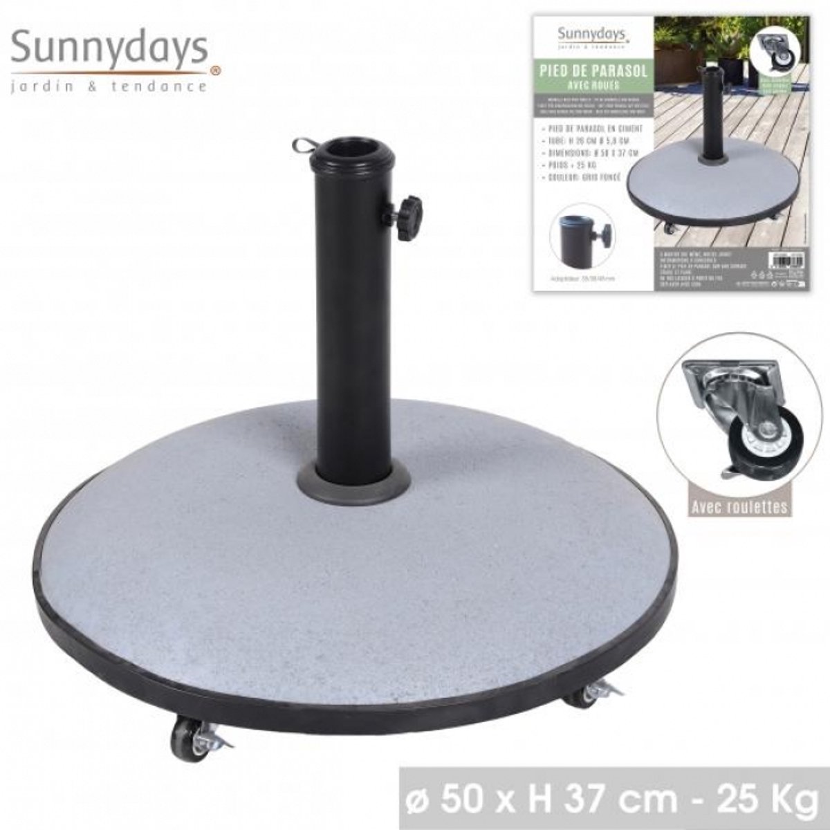PARASOLSTANDAARD CEMENT 25KG + WIEL DONKERGRIJS