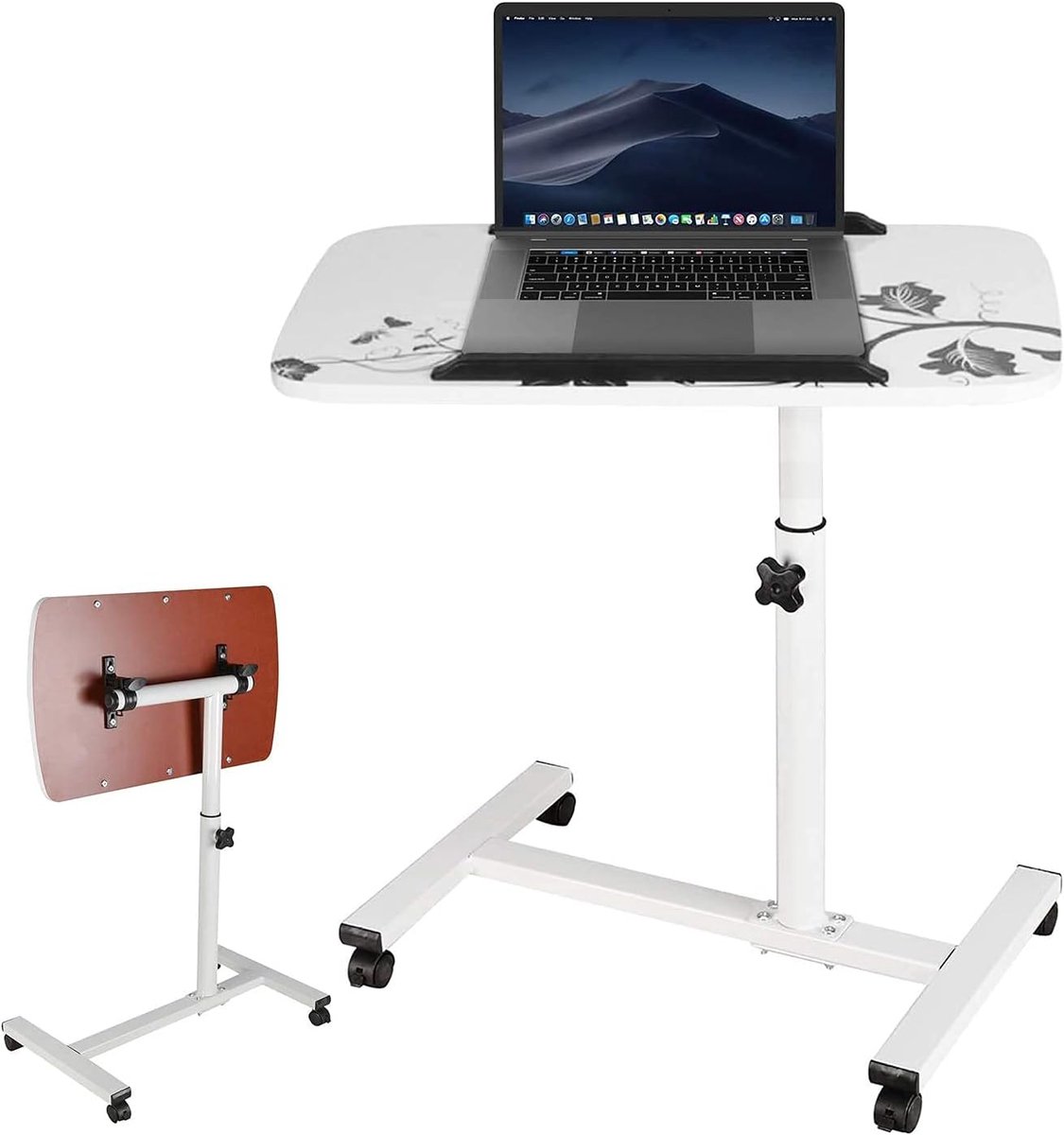 Verzorgingstafel, in hoogte verstelbaar, met wieltjes, bijzettafel, werktafel, multifunctionele tafel, tekentafel, hellingshoek, verstelbaar, metalen frame, 69 tot 90 cm