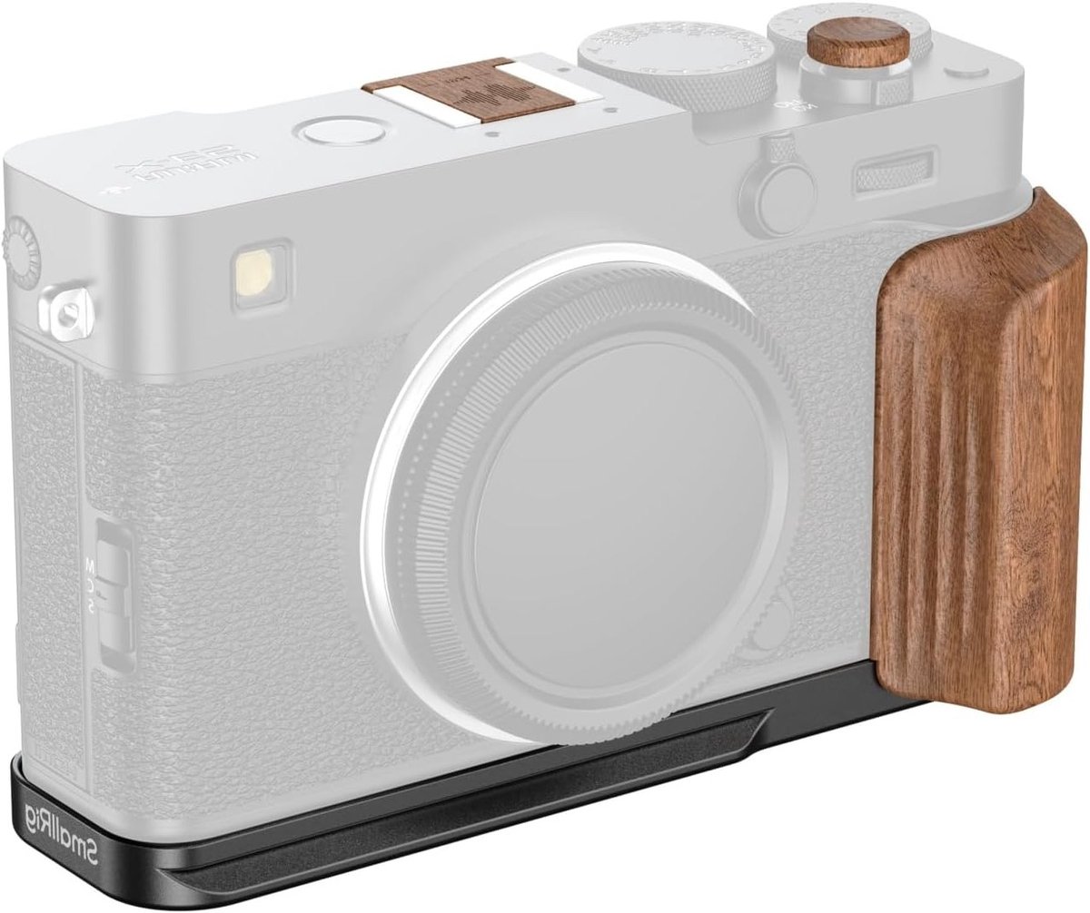L-vormige montageplaat met houten handvat voor FUJIFILM X-E5 - Stabiele camera ondersteuning, ergonomisch ontwerp, veelzijdige accessoires
