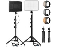Naevami Selfie Lampen - LED-videolampen - Studio Verlichting - Conferentiefotografie - Verlichting - Selfie Light - Fotostudiolamp met statief voor opnamen Live streaming - Tweekleurige versie - 3300-5600K - 23x16cm - 2 Stuks