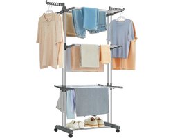 Bobbel Home Droogrek met Wielen – 6 Vleugels – Opvouwbaar – Binnen & Buiten – Grijs