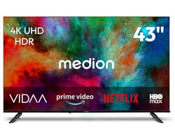 MEDION 108 cm 43" Ultra HD TV Smart TV HDR10 VIDA Store Prime Video Disney+ DAZN HbbTV PVR Bluetooth HD+, MD843201