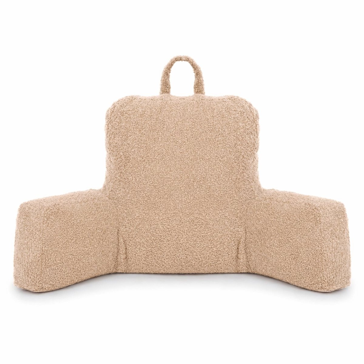 Flumi - Leeskussen voor volwassenen - rugkussen met armleuningen - teddy stof - geschikt voor lezen en ontspanning - donkerbeige