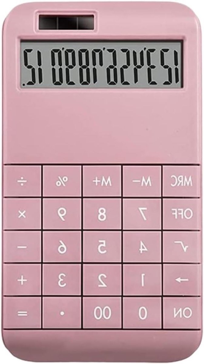 Rekenmachine Bureau - Rekenhulp Kantoor - Dagelijkse Berekeningen - Groot LCD Scherm - 12 Cijfers - Roze