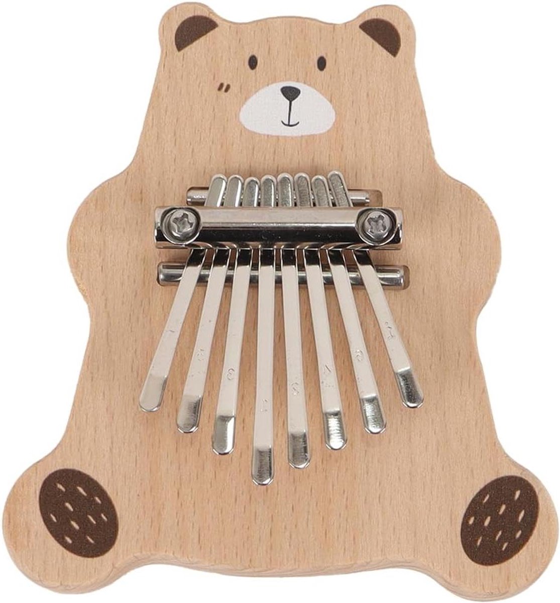 Duim Piano - Kalimba Beer - Muziek Maken - 8 Metalen Toetsen - 10x9cm - Houtkleur