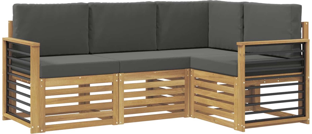 vidaXL Buiten - bank - set - 4 - st - 4-zits - Wit - en - antracietkleurig - Polyester Wit en antracietkleurig