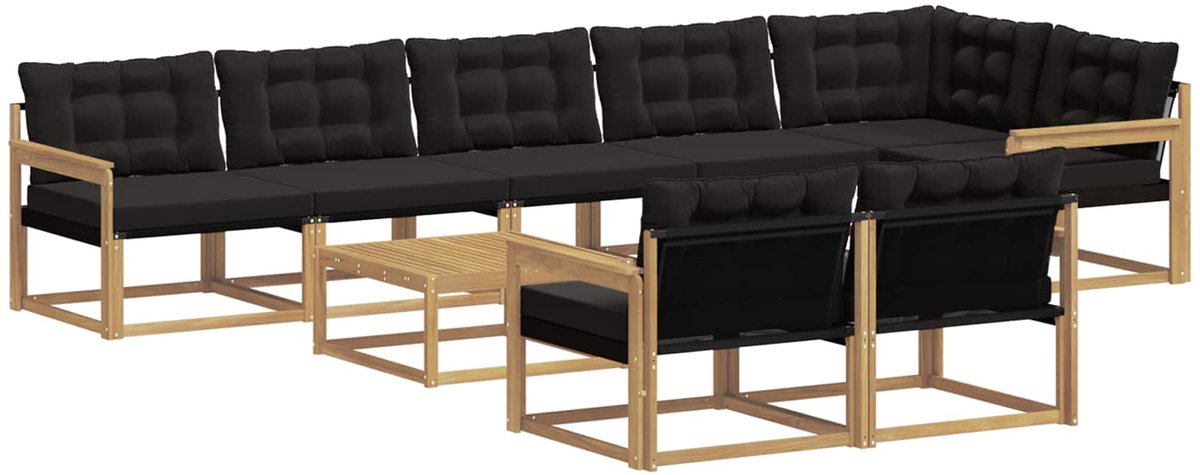 vidaXL Buiten - bank - set - 9 - st - 8-zits - Wit - en - zwart Wit en zwart