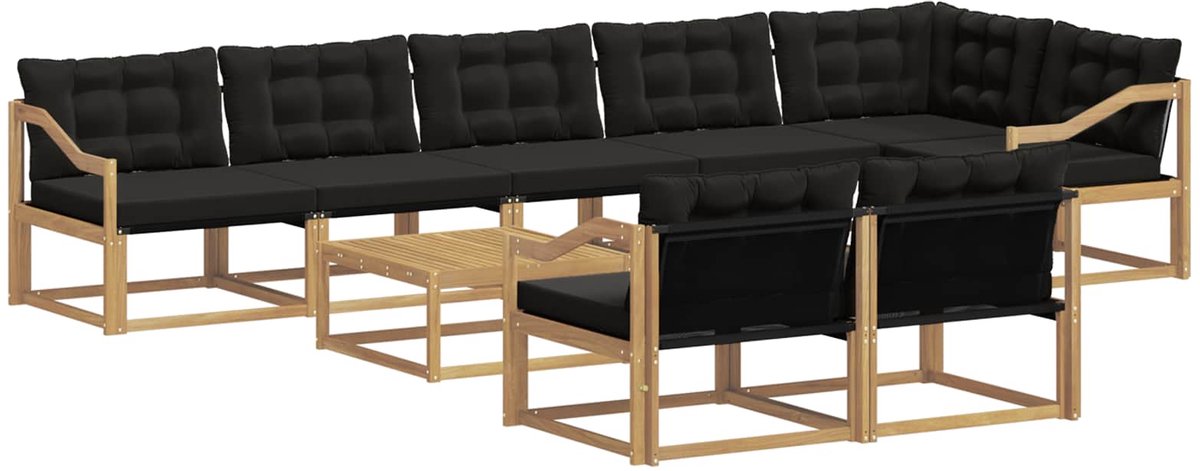 vidaXL Buiten - bank - set - 9 - st - 8-zits - Wit - en - zwart Wit en zwart