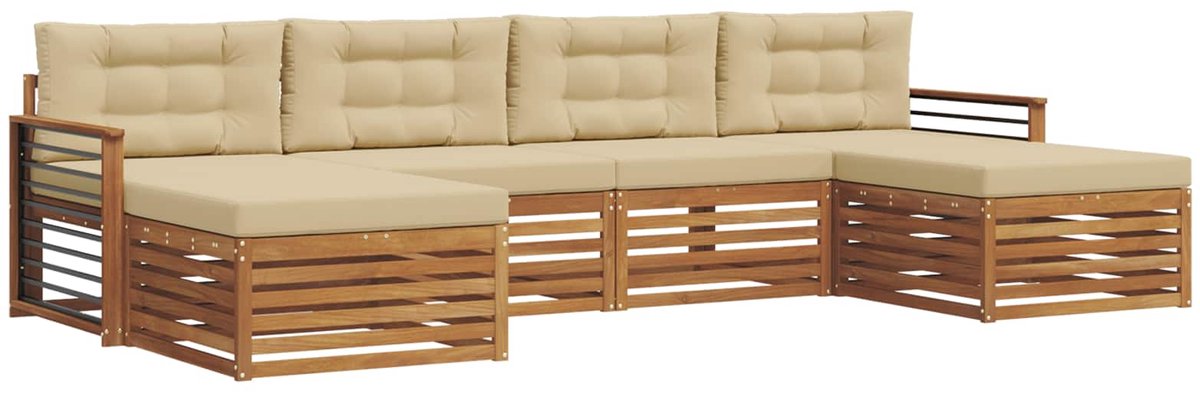 vidaXL Buiten - bank - set - 6 - st - 4-zits - Natuurlijk - en - Beige Natuurlijk en Beige