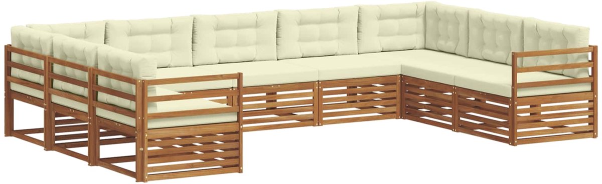 vidaXL Buiten - bank - set - 9 - st - Natuurlijk - en - Crème - Massief - Acacia - Hout Natuurlijk en Crème