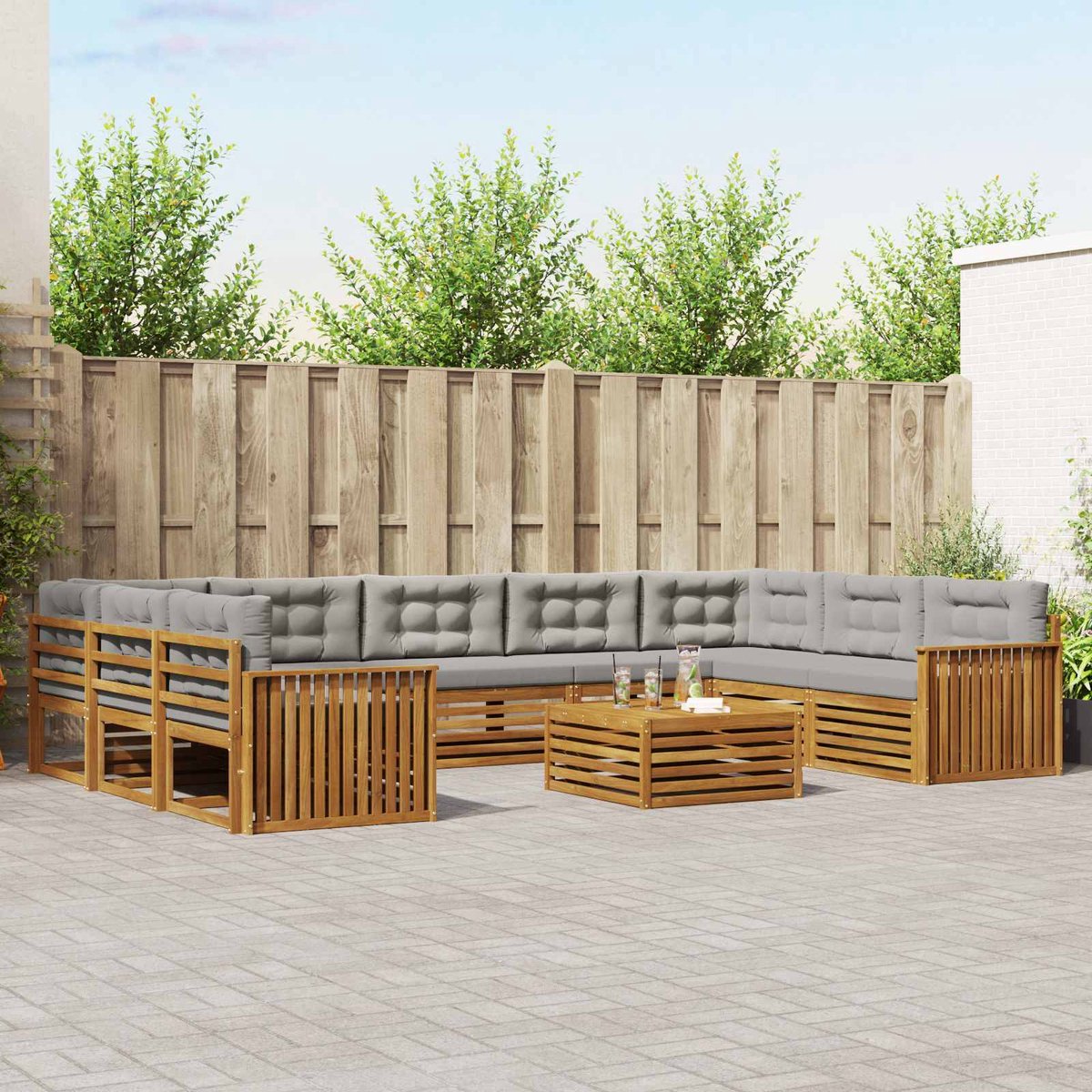 vidaXL Buiten - bank - set - 10 - st - 9-zits - Naturel - en - lichtgrijs Naturel en lichtgrijs