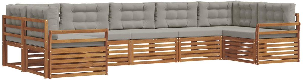 vidaXL Buiten - bank - set - 7 - st - 7-zits - Naturel - en - lichtgrijs Naturel en lichtgrijs