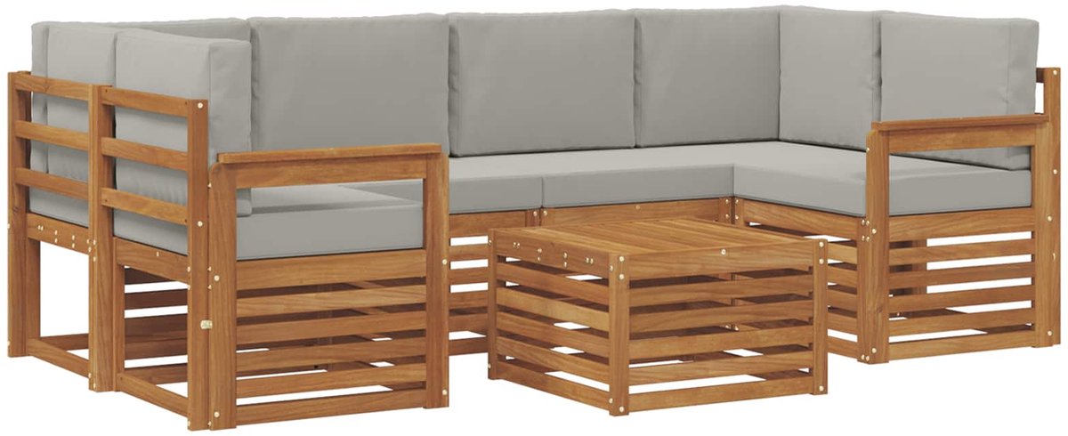 vidaXL Buiten - bank - set - 7 - st - Naturel - en - lichtgrijs - Massief - Acacia - Hout Naturel en lichtgrijs