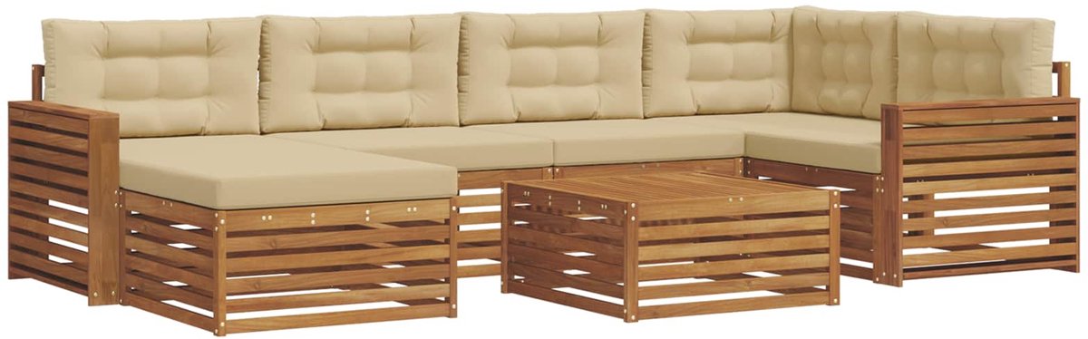 vidaXL Buiten - bank - set - 7 - st - 6-zits - Natuurlijk - en - Beige Natuurlijk en Beige