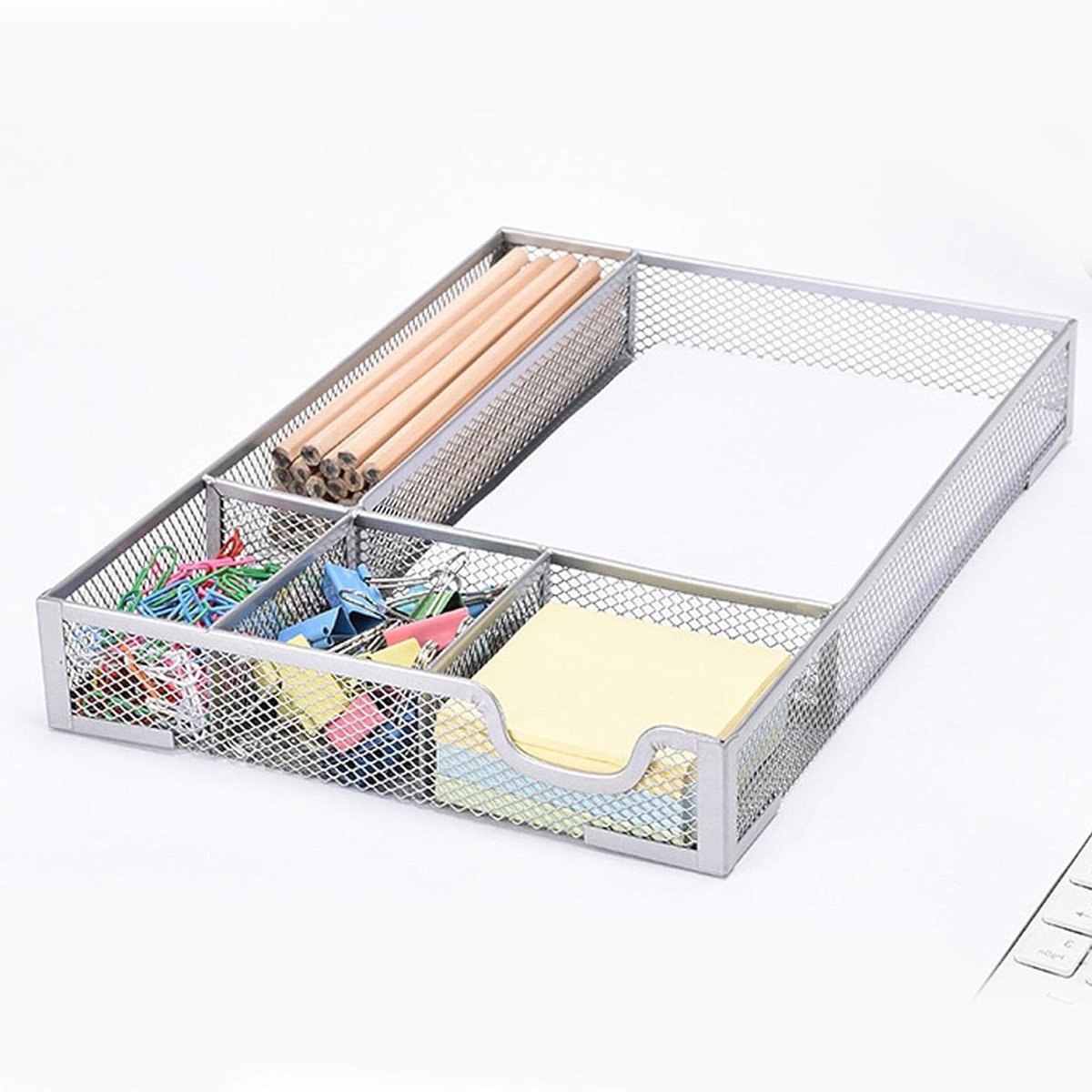 Bureaulade Organizer - Lade Indeler - Bureau Opruimen - Metalen Gaas - 32 x 22 x 5 cm - Zilver