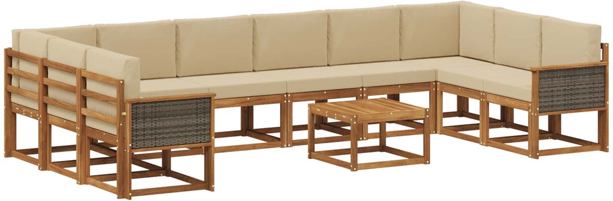 vidaXL Buiten - bank - set - 11 - st - 10-zits - Natuurlijk - en - Beige Natuurlijk en Beige