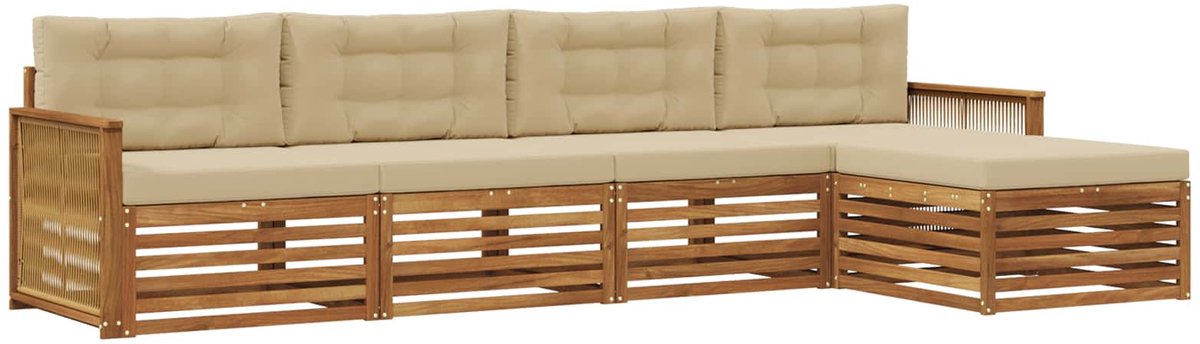 vidaXL Buiten - bank - set - 5 - st - 4-zits - Natuurlijk - en - Beige Natuurlijk en Beige