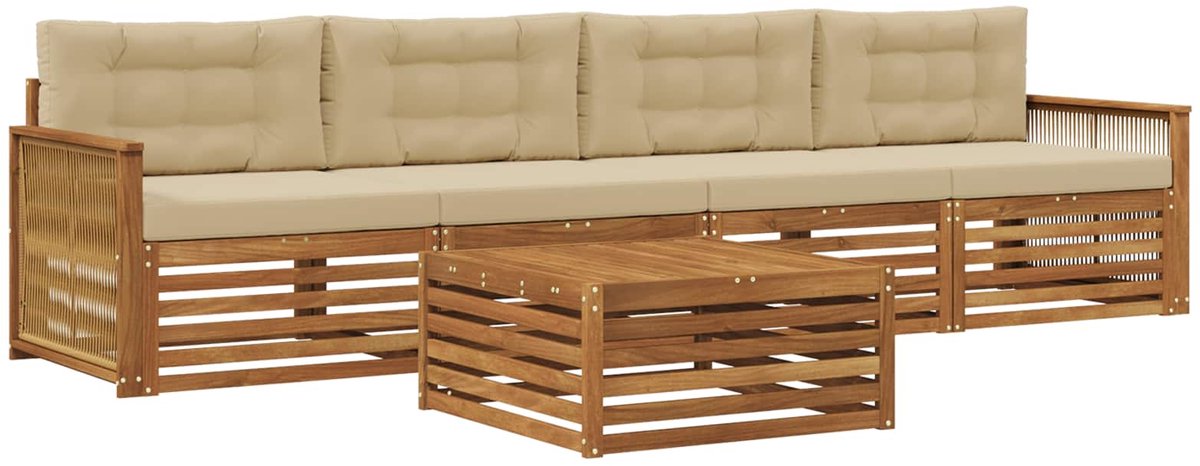 vidaXL Buiten - bank - set - 5 - st - 4-zits - Natuurlijk - en - Beige Natuurlijk en Beige