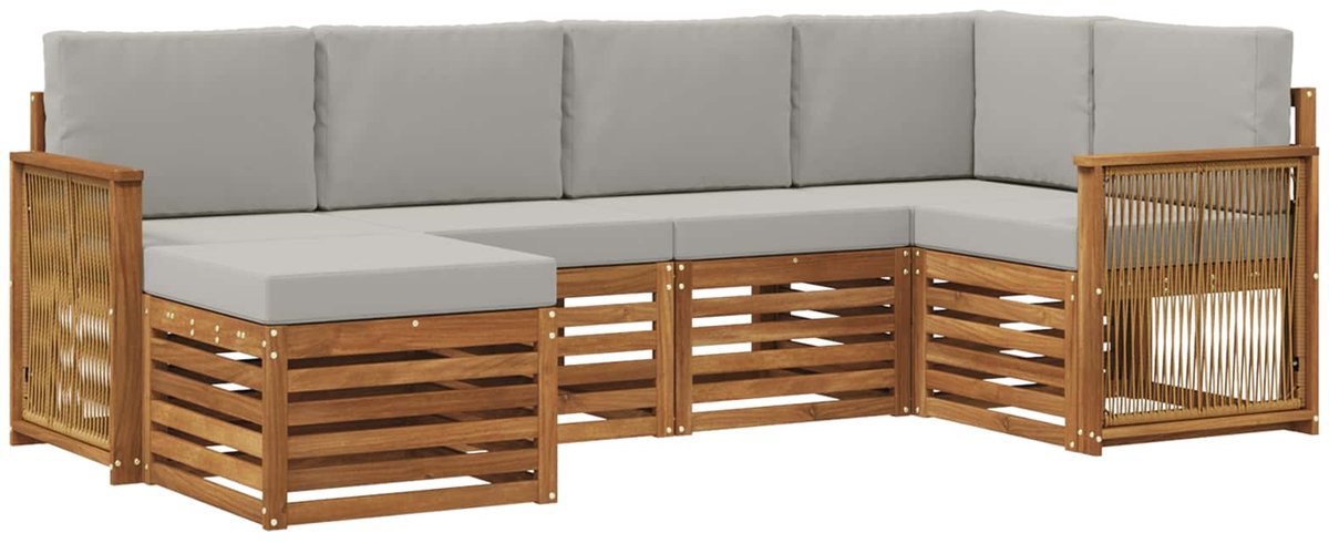 vidaXL Buiten - bank - set - 6 - st - 5-zits - Naturel - en - lichtgrijs Naturel en lichtgrijs
