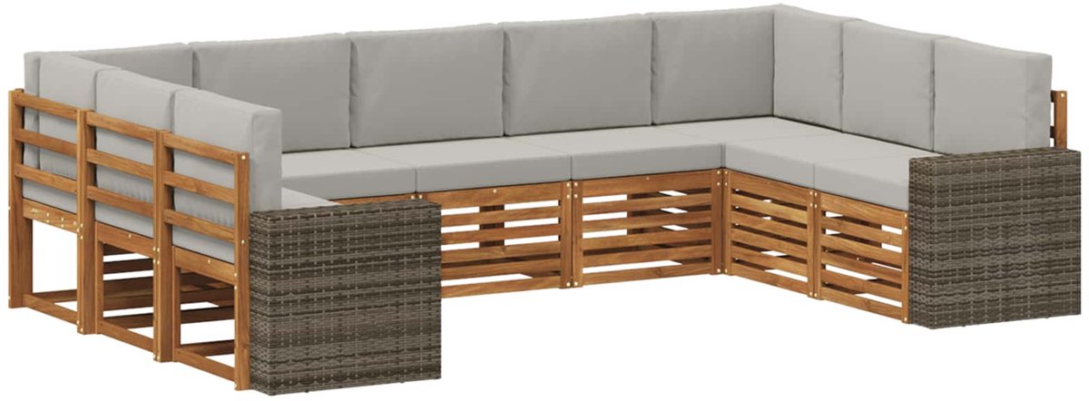vidaXL Buiten - bank - set - 9 - st - 9-zits - Naturel - en - lichtgrijs - Polyester Naturel en lichtgrijs