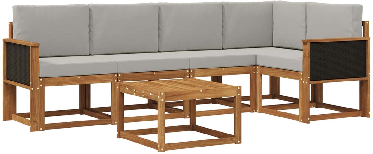 vidaXL Buiten - bank - set - 6 - st - 5-zits - Naturel - en - lichtgrijs Naturel en lichtgrijs