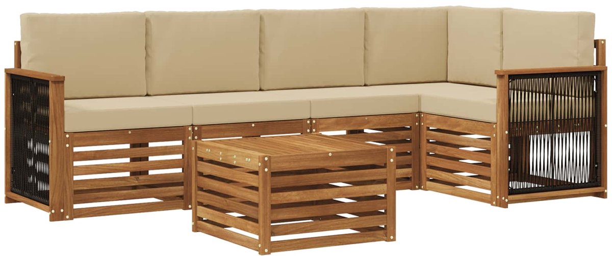 vidaXL Buiten - bank - set - 6 - st - 5-zits - Naturel - Massief - Acacia - Hout