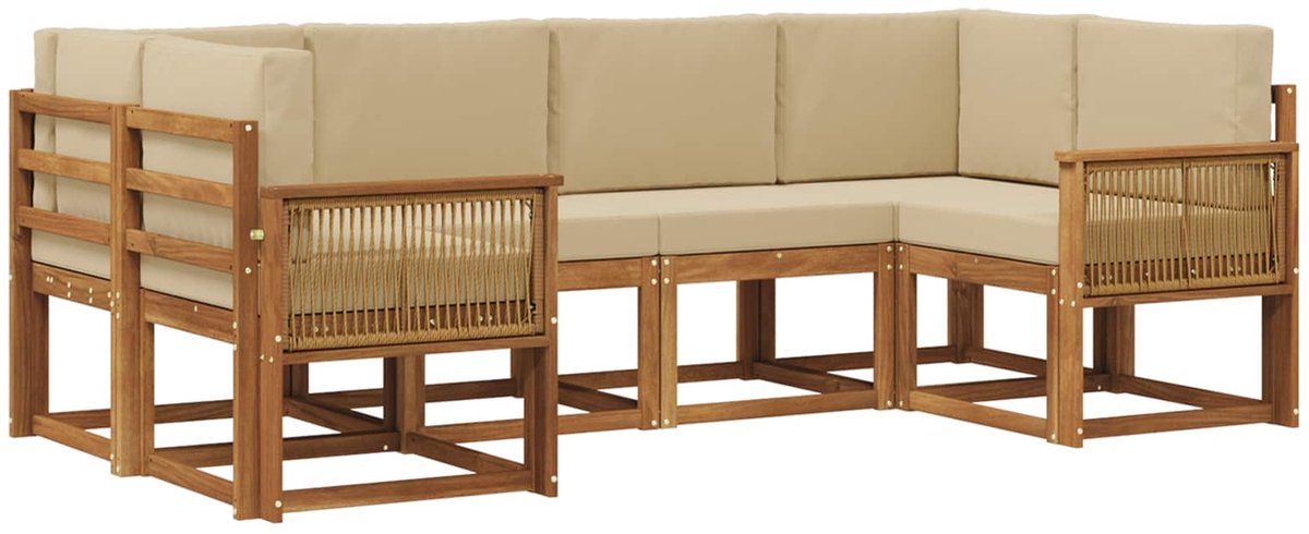 vidaXL Buiten - bank - set - 6 - st - 6-zits - Natuurlijk - en - Beige Natuurlijk en Beige
