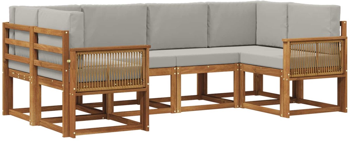 vidaXL Buiten - bank - set - 6 - st - 6-zits - Naturel - en - lichtgrijs Naturel en lichtgrijs