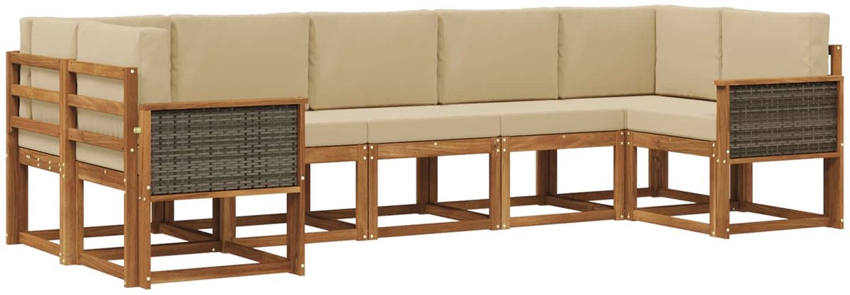 vidaXL Buiten - bank - set - 7 - st - 7-zits - Natuurlijk - en - Beige Natuurlijk en Beige