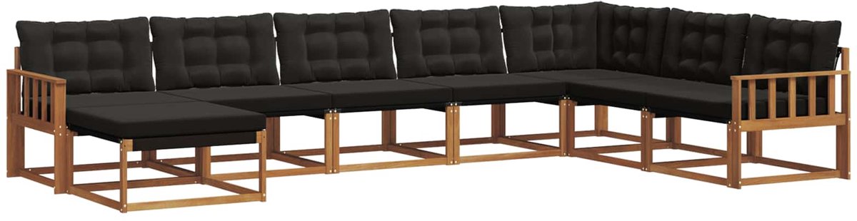 vidaXL Buiten - bank - set - 8 - st - Naturel - en - Zwart - Massief - Acacia - Hout Naturel en Zwart