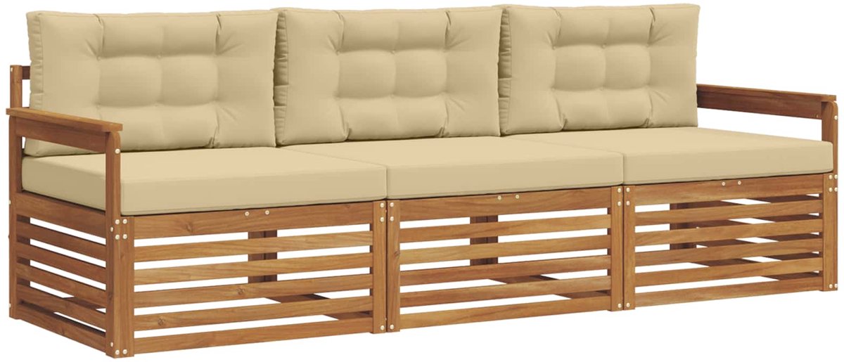 vidaXL Buiten - bank - set - 3 - st - Natuurlijk - en - Beige Natuurlijk en beige